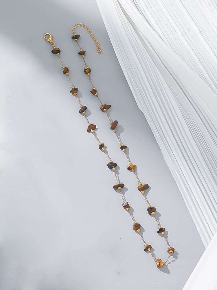 1pc Asymmetrical Shaped Handmade Stone Necklace (Stone Color And Quantity Are Not Fixed, Tail Drop Is Random)