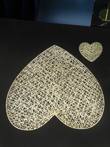 2入組心形鏤空餐墊和杯墊 - 金色 - 查看 1