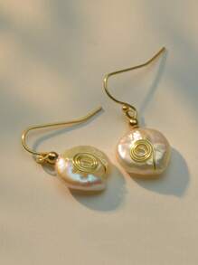 Bông tai thả trang trí bằng ngọc trai giả - Vàng - Xem 1