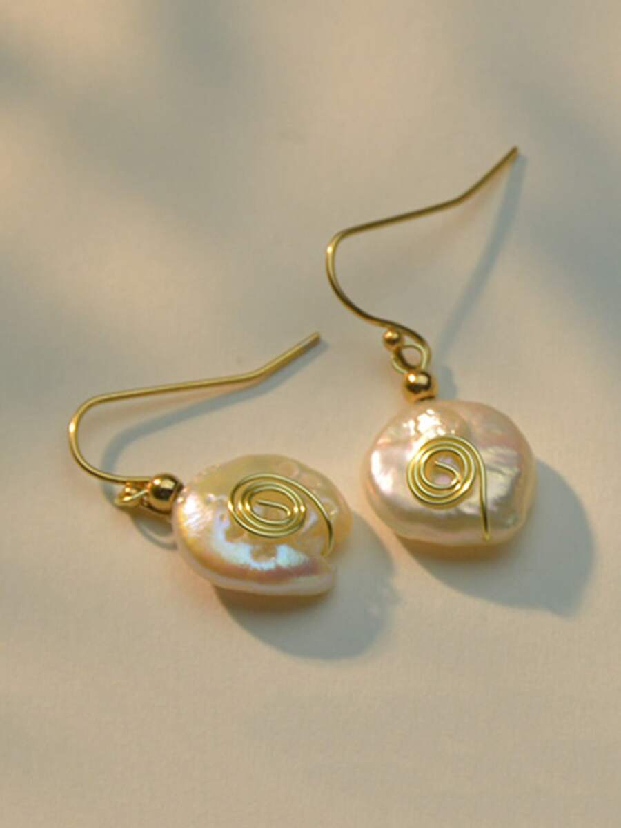 Bông tai thả trang trí bằng ngọc trai giả - Vàng - Xem 1