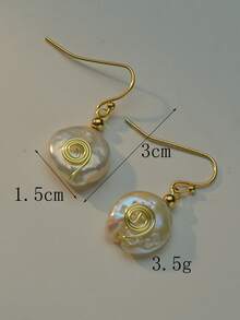 Bông tai thả trang trí bằng ngọc trai giả - Vàng - Xem 3