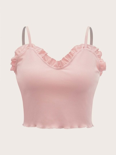 ROMWE Solid Ribbed Frill Crop Cami