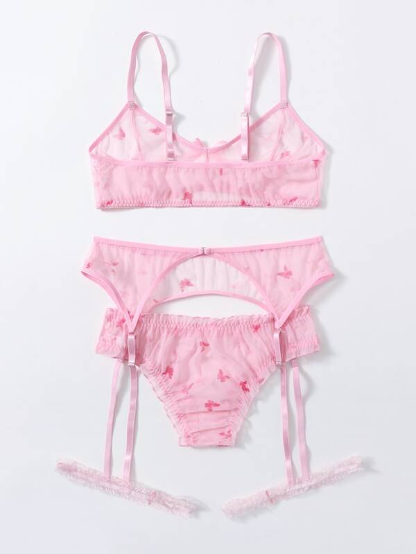 Fairycore 3pack Butterfly Mesh Garter Lingerie Set SHEIN USA