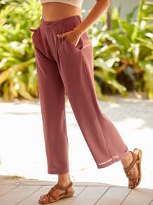 斜插口袋直筒定制西褲 - 紅木色 - 查看 1