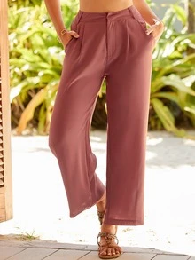 斜插口袋直筒定制西褲 - 紅木色 - 查看 3