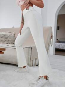 Solid Wide Waistband Sports Trousers - Beige - View 3