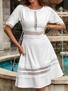 Aveloria 拼接水溶蕾絲A字連衣裙 - 白色 - 查看 5