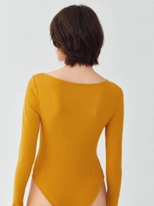 MOTF ECO RECYCLED POLYESTER ASYMMETRICAL NECK BODYSUIT - Mustard Yellow - View 2