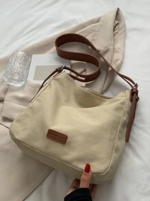 Fashionable Casual Color-Block Canvas Women's Shoulder Bag - Khaki - View 2