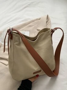 Fashionable Casual Color-Block Canvas Women's Shoulder Bag - Khaki - View 4