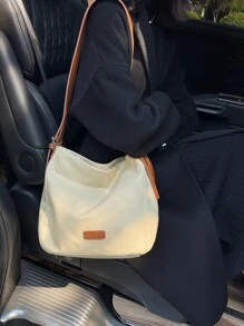 Fashionable Casual Color-Block Canvas Women's Shoulder Bag - Khaki - View 5