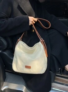 Fashionable Casual Color-Block Canvas Women's Shoulder Bag - Khaki - View 6