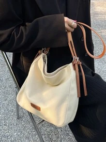 Fashionable Casual Color-Block Canvas Women's Shoulder Bag - Khaki - View 7