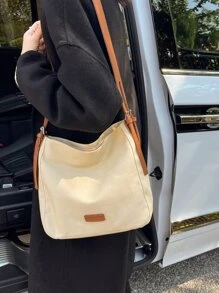 Fashionable Casual Color-Block Canvas Women's Shoulder Bag - Khaki - View 8