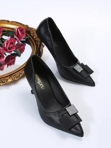 Rhinestone Decor Point Toe Court Pumps - Black - View 2