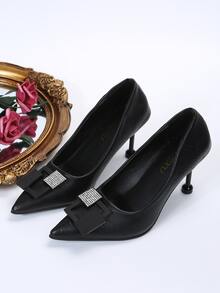 Rhinestone Decor Point Toe Court Pumps - Black - View 5