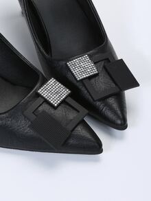 Rhinestone Decor Point Toe Court Pumps - Black - View 6