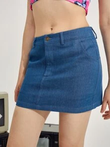 SHEIN EZwear 蝴蝶刺繡迷你半身裙 - 藍色 - 查看 4