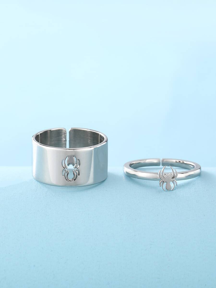2pcs Spider Decor Ring - Silver - View 1