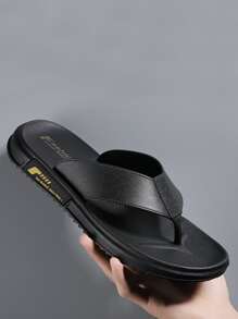 Men Letter Graphic Flip-Flops - Black - View 1