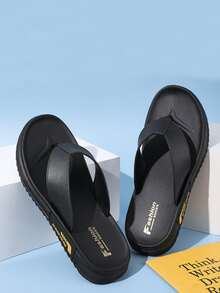 Men Letter Graphic Flip-Flops - Black - View 2