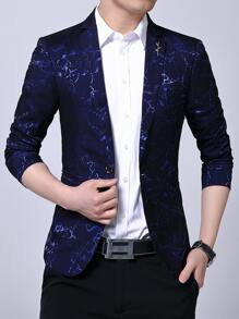 Manfinity AFTRDRK Men Allover Print Brooch Detail Single Button Blazer - Navy Blue - View 1