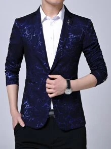 Manfinity AFTRDRK Men Allover Print Brooch Detail Single Button Blazer - Navy Blue - View 3
