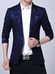 Manfinity AFTRDRK Men Allover Print Brooch Detail Single Button Blazer - Navy Blue - View 4