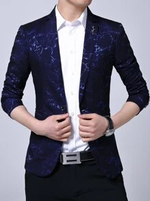 Manfinity AFTRDRK Men Allover Print Brooch Detail Single Button Blazer - Navy Blue - View 5