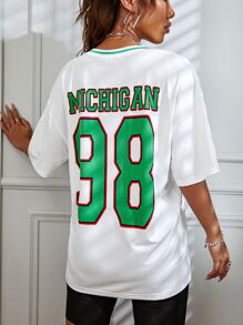 Letter and Number Print Top - White - View 3