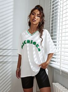 Letter and Number Print Top - White - View 4