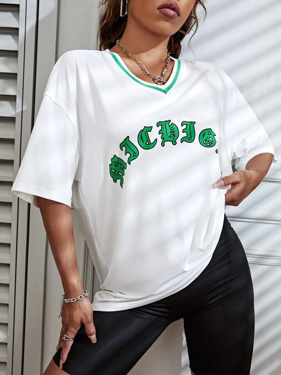 Letter and Number Print Top - White - View 1