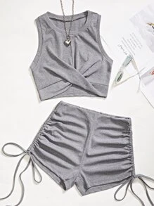 SHEIN Unity Cute Back To School Casual Knitted 2 Pieces Set For Women - Grey - View 1