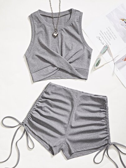 طقم كاجوال مكون من قطعتين مُحبك لنساء العودة إلى المدرسة