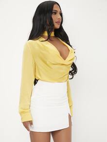 SHEIN SXY Solid Draped Front Top - Yellow - View 4