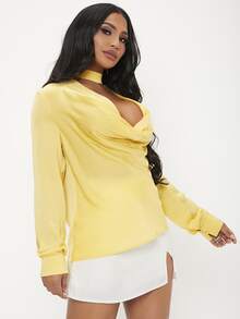 SHEIN SXY Solid Draped Front Top - Yellow - View 5