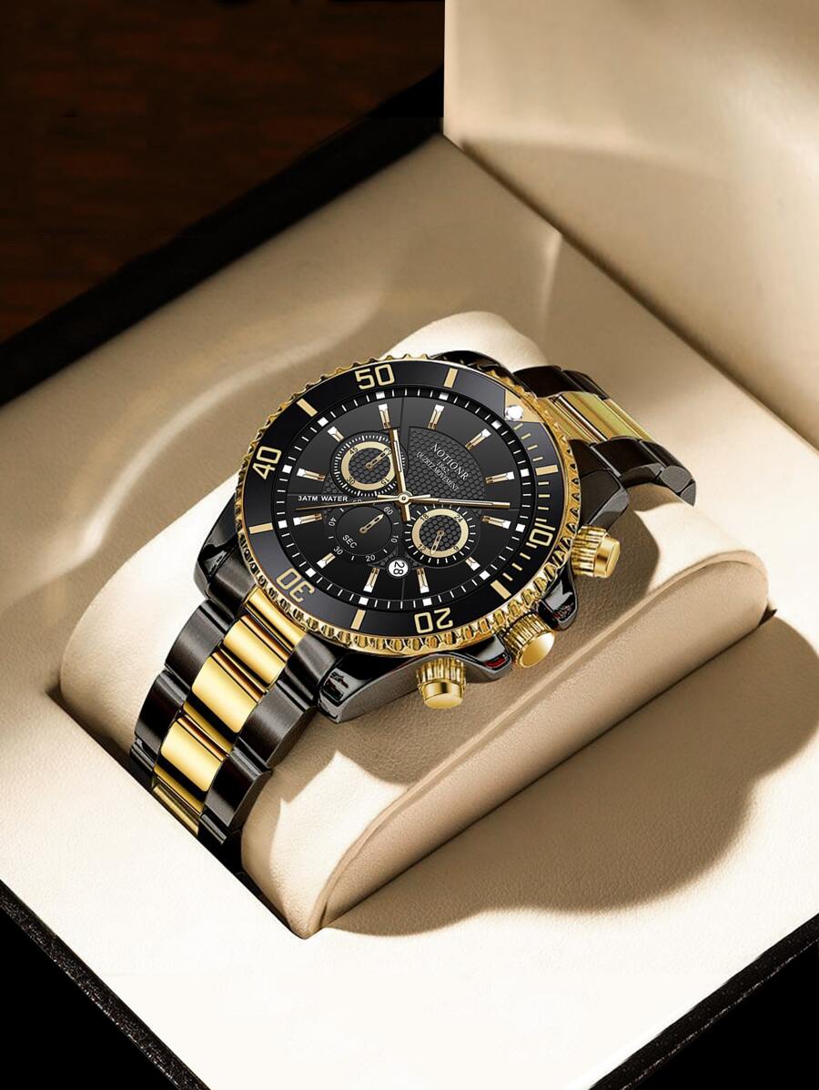 Đồng hồ đeo tay thạch anh chống thấm nước ngày tròn cho nam - màu đen - Xem 1