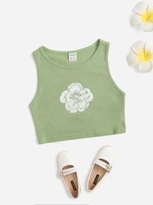 SHEIN Tank Tops & Camis Bé Gái Hoa Ăn mặc đẹp - Màu xanh chanh - Xem 1