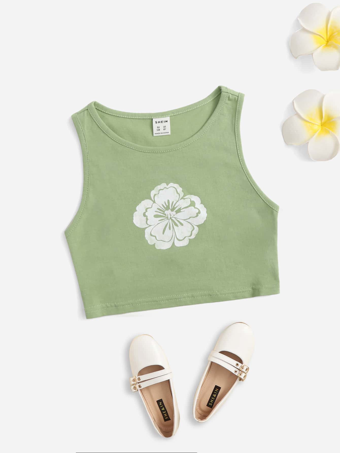 SHEIN Tank Tops & Camis Bé Gái Hoa Ăn mặc đẹp - Màu xanh chanh - Xem 1