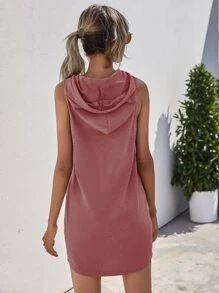 SHEIN LUNE Đầm Dây kéo màu trơn Cơ bản - Bụi hồng - Xem 2