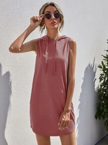 SHEIN LUNE Đầm Dây kéo màu trơn Cơ bản - Bụi hồng - Xem 4