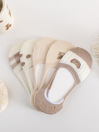 5 双卡通图案隐形袜子