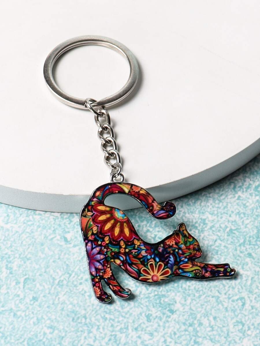 Llavero con estampado floral accesorio gato - Multicolor - Ver 1