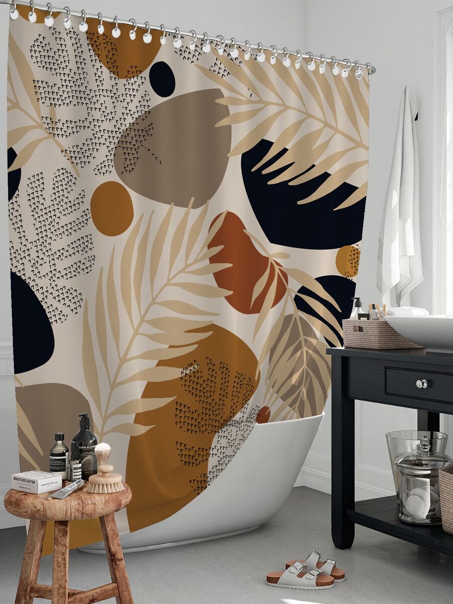Cortina de ducha con estampado de hoja - Multicolor - Ver 1