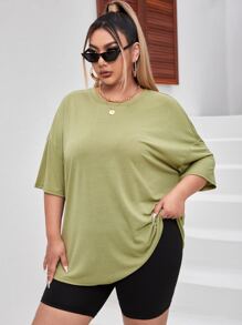 Flirla Plus Butterfly & Slogan Graphic Tee - Olive Green - View 2