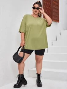 Flirla Plus Butterfly & Slogan Graphic Tee - Olive Green - View 3