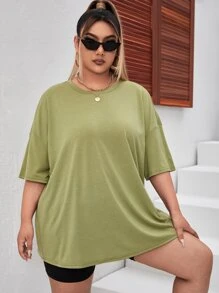 Flirla Plus Butterfly & Slogan Graphic Tee - Olive Green - View 4