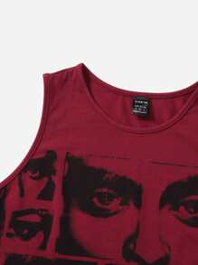 SHEIN ICON Crop Tank Top 90s Đồ họa Hình - Màu Đỏ Sâu - Xem 4