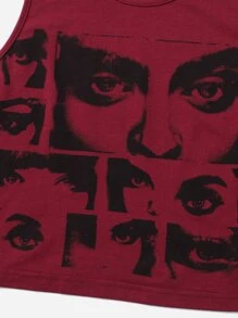 SHEIN ICON Crop Tank Top 90s Đồ họa Hình - Màu Đỏ Sâu - Xem 5