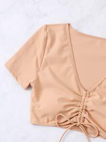 Plain Drawstring Bikini For Summer Beach - Apricot - View 4